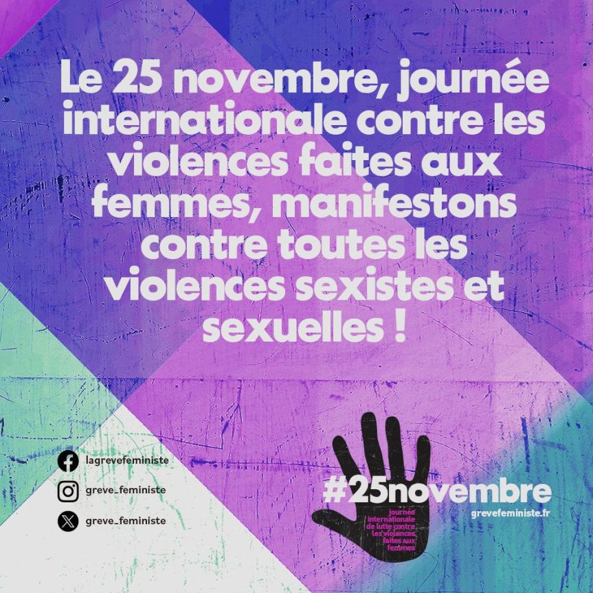 Contre les violences faites aux femmes et aux filles – Nous sommes dans la rue ce 25 novembre !